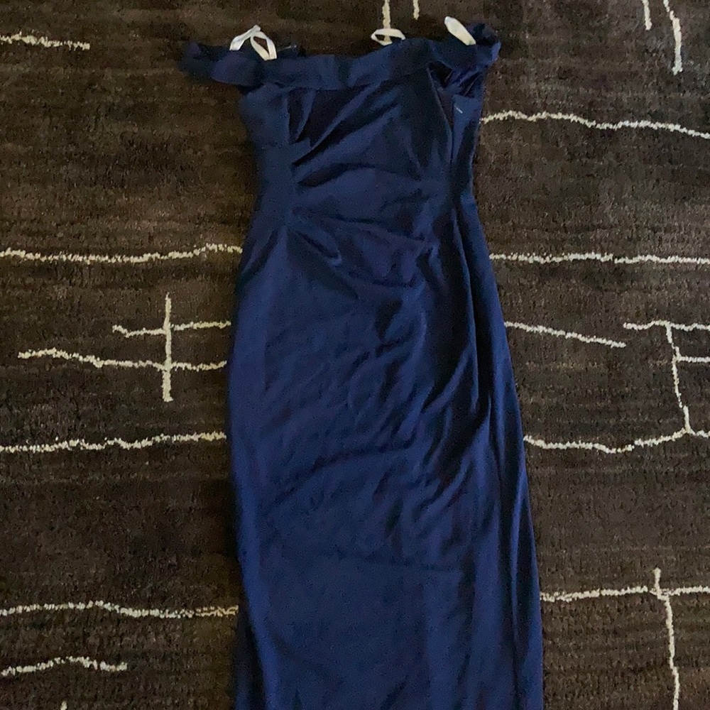Off-the-Shoulder Navy Blue Prom Dress